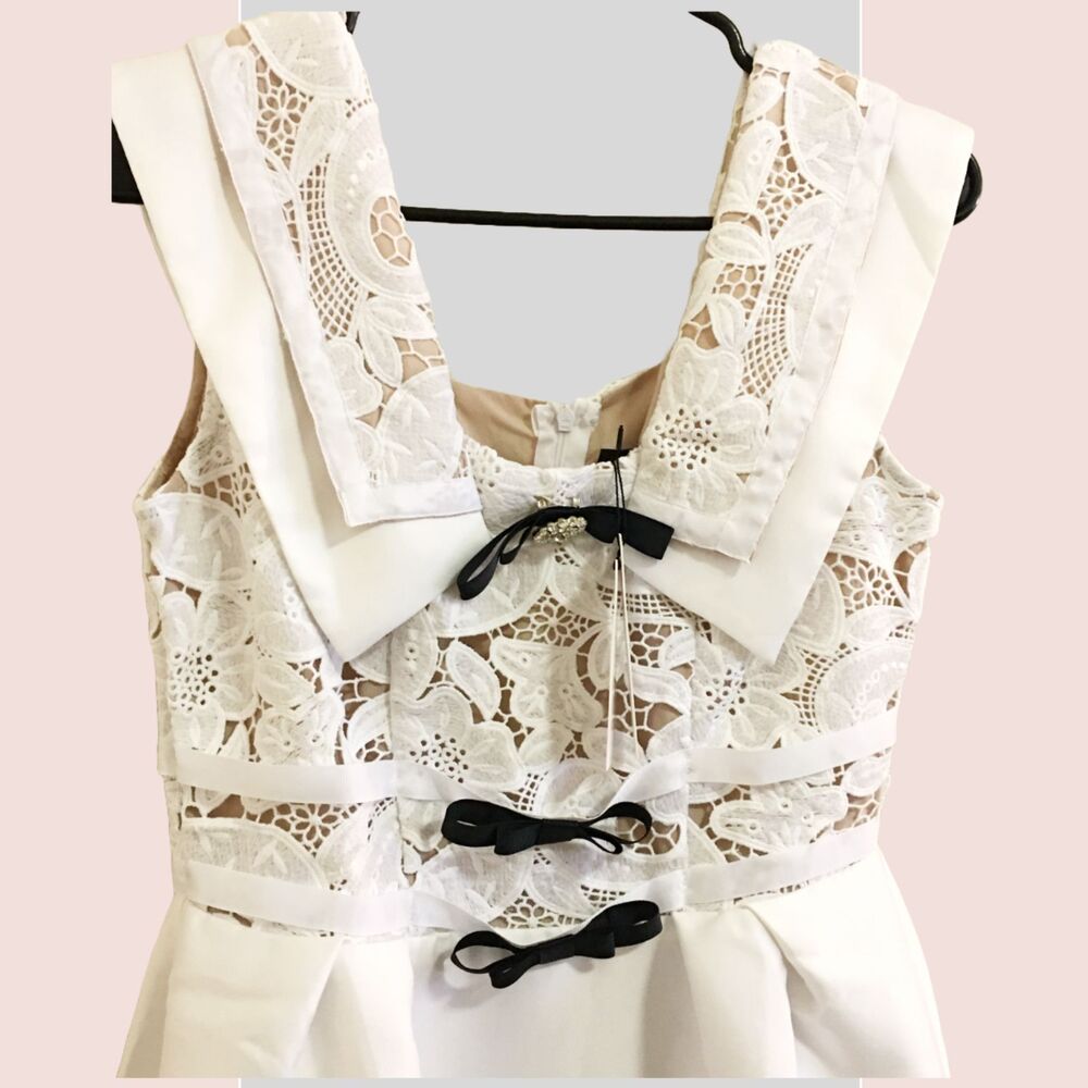WHITE COCKTAIL & PARTY DRESS | NWT Lace mini dress Sz M - Picture 3 of 6